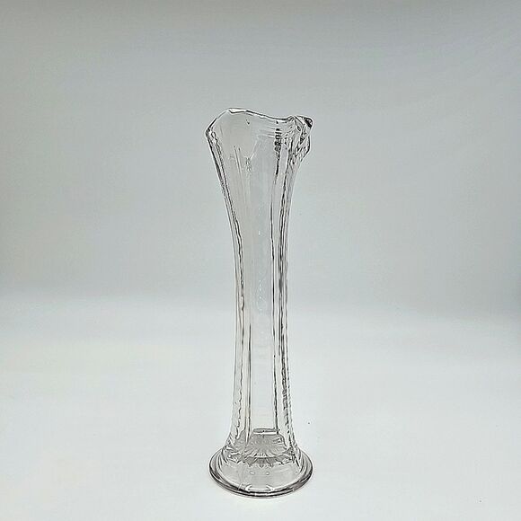 Vintage EAPG  4 Panel Swung & Ribbed  Pedestal Vase 10" Clear - Picture 3 of 11
